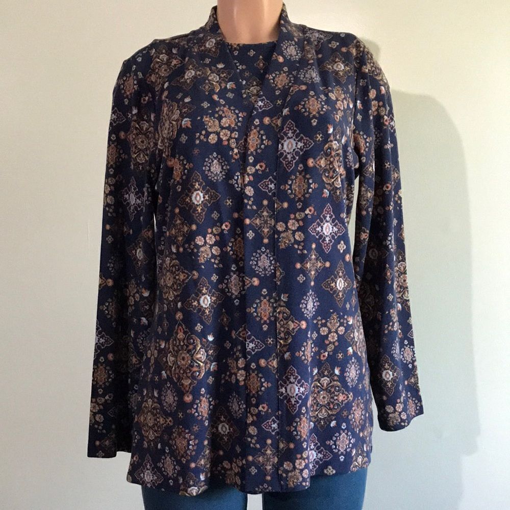 Denim & Co. Printed Heavenly Jersey Tunic Cardigan with Tank Set